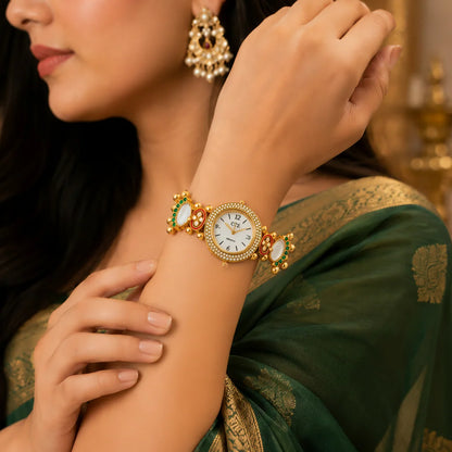 Traditional Kashmiri Round Dial Watch Bracelet for Women