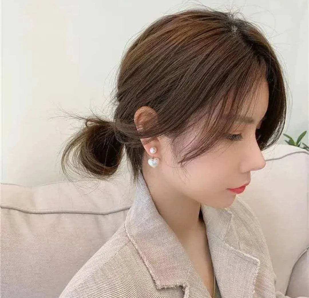 Minimal Korean Pearl Heart Stud Earrings